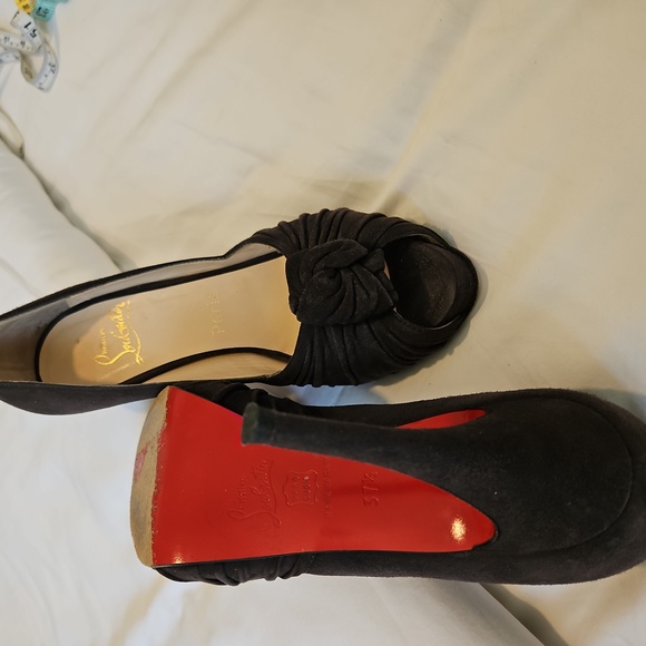Christian Louboutin dark gray suede knot top platform heels - Picture 1 of 5
